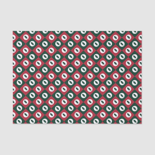 Christmas Trees Red Green and White Pattern Tissue Paper (Front)