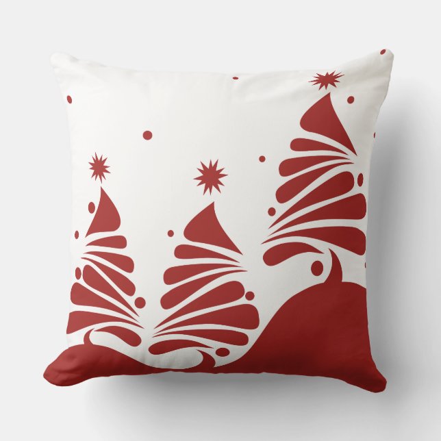 CHRISTMAS TREES Red Retro Throw Pillow (Front)