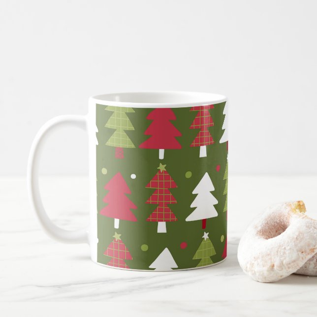 Christmas Trees Red White and Green  Coffee Mug (With Donut)