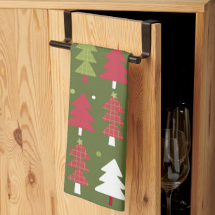 Christmas Trees Red White and Green Kitchen Towel