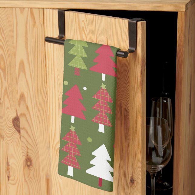 Christmas Trees Red White and Green Kitchen Towel (Thirds Fold)