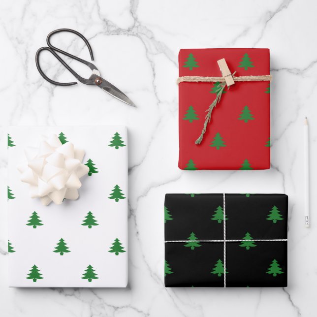 Christmas Trees red white green black cute pattern Wrapping Paper Sheet (Front)