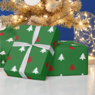 Christmas Trees red white green pattern cute Wrapping Paper
