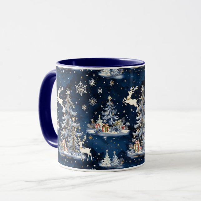 Christmas Trees, Reindeer and Snowflakes Mug (Front Left)