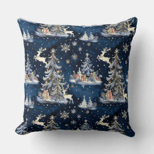 Christmas Trees, Reindeer and Snowflakes Throw Pillow