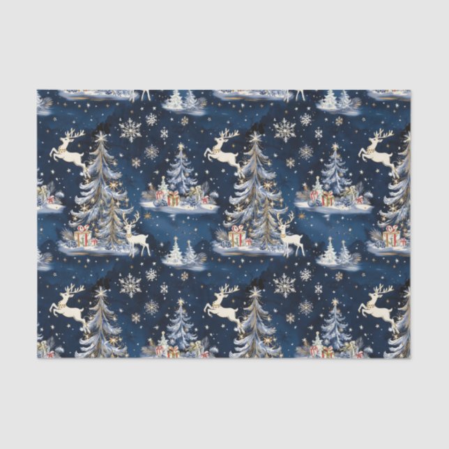 Christmas Trees, Reindeer and Snowflakes Tissue Paper (Front)
