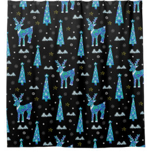 Christmas trees, reindeer snowflakes. Winter illus