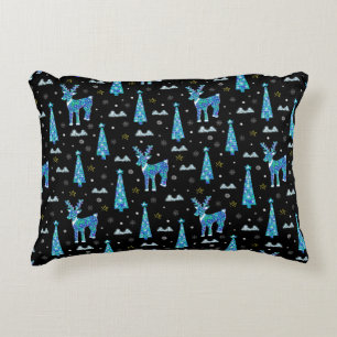Christmas trees, reindeer snowflakes. Winter illus Accent Pillow