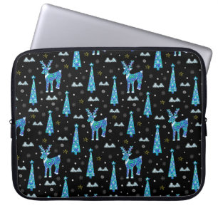 Christmas trees, reindeer snowflakes. Winter illus Laptop Sleeve