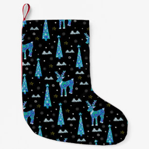 Christmas trees, reindeer snowflakes. Winter illus Small Christmas Stocking