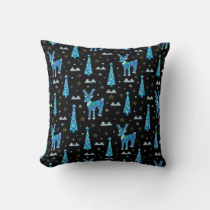 Christmas trees, reindeer snowflakes. Winter illus Throw Pillow