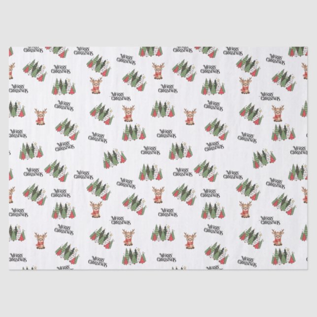 Christmas Trees & Reindeer Wrapping Paper (Front)