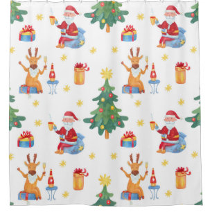 Christmas trees, Santa: watercolor pattern.