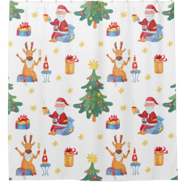 Christmas trees, Santa: watercolor pattern. (Front)