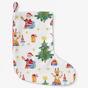 Christmas trees, Santa: watercolor pattern. Small Christmas Stocking