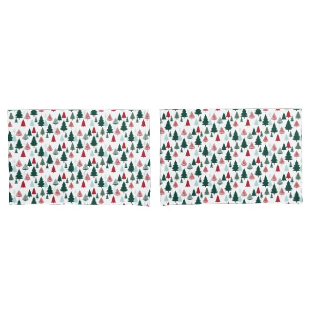 Christmas Trees Scandi Pine Forest Cozy Patterned Pillowcase (Front-Set)