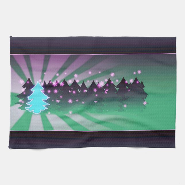 Christmas Trees Shades of Green Kitchen Towel (Horizontal)