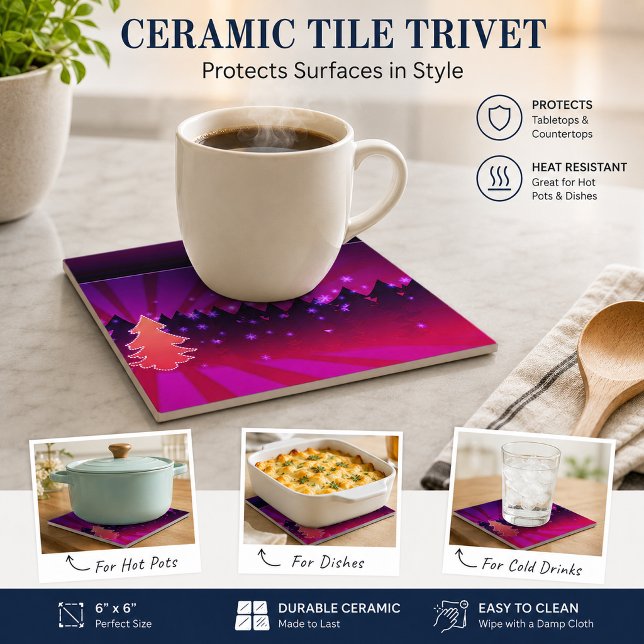 Christmas Trees Shades of Purple Tile (Christmas Trees Shades of Purple Ceramic Tile)