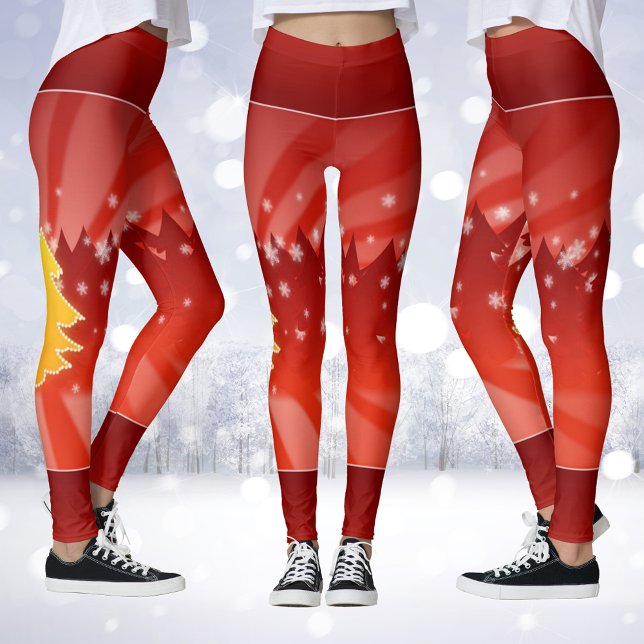 Christmas Trees Shades of Red Leggings (Christmas Trees Shades of Red Leggings)