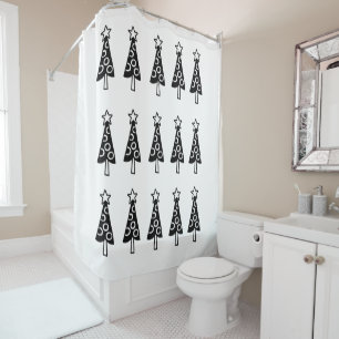 Christmas Trees Shower Curtain Black & White