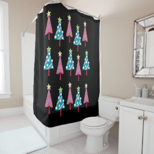 Christmas Trees Shower Curtain Pink & Blue 