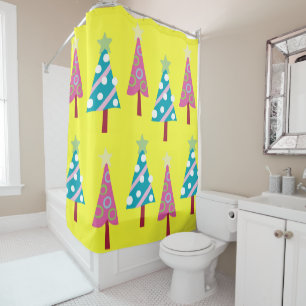 Christmas Trees Shower Curtain Pink & Blue 