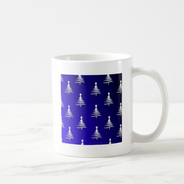 Christmas Trees Silver on Cobalt Blue Coffee Mug (Right)