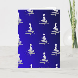 Christmas Trees Silver on Cobalt Blue Holiday Card