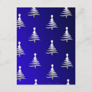 Christmas Trees Silver on Cobalt Blue Holiday Postcard