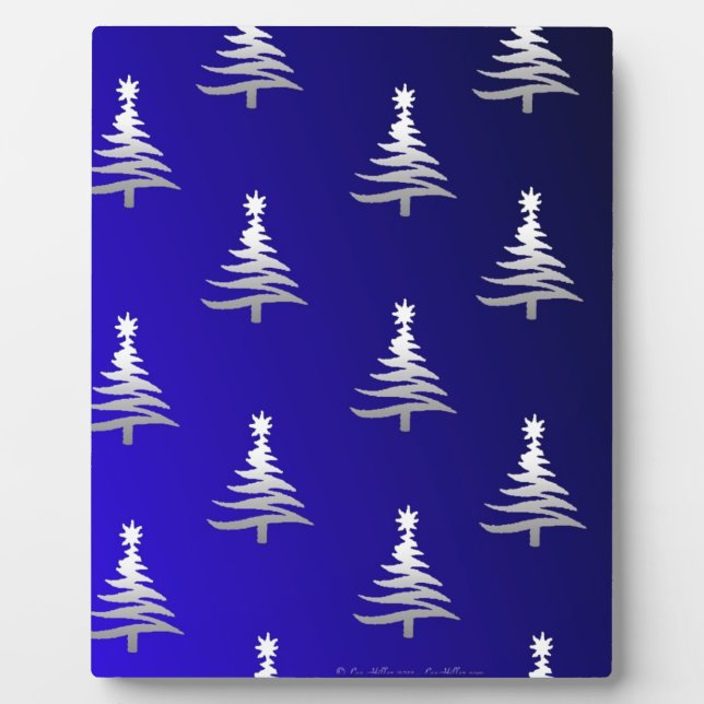 Christmas Trees Silver on Cobalt Blue Plaque (Front)