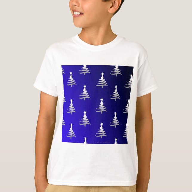 Christmas Trees Silver on Cobalt Blue T-Shirt (Front)