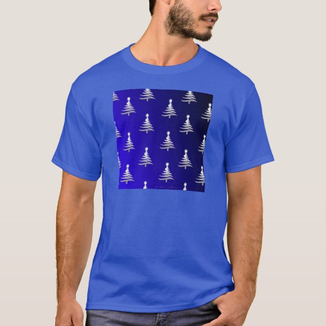 Christmas Trees Silver on Cobalt Blue T-Shirt (Front)