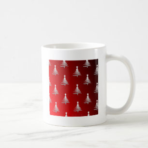 Christmas Trees Silver on Red Coffee Mug