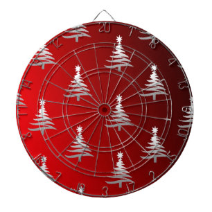 Christmas Trees Silver on Red Dartboard