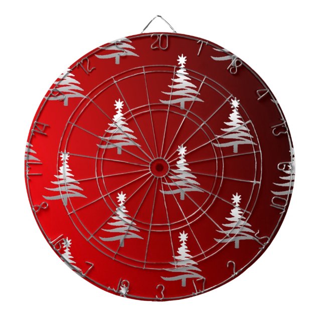 Christmas Trees Silver on Red Dartboard (Front)