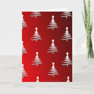 Christmas Trees Silver on Red Holiday Card