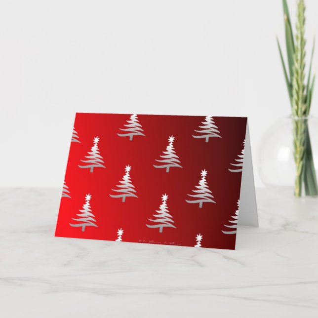 Christmas Trees Silver on Red Holiday Card (Front)
