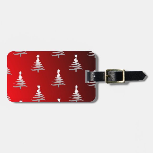 Christmas Trees Silver on Red Luggage Tag (Front Horizontal)