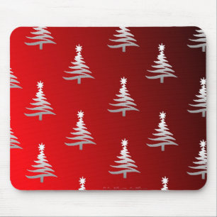 Christmas Trees Silver on Red Mouse Pad