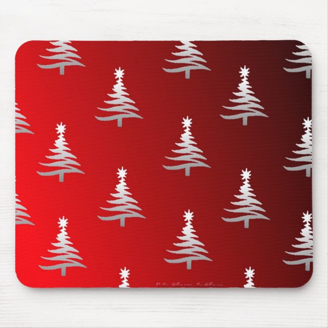 Christmas Trees Silver on Red Mouse Pad (Front)