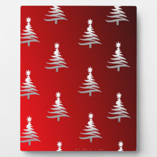 Christmas Trees Silver on Red Plaque