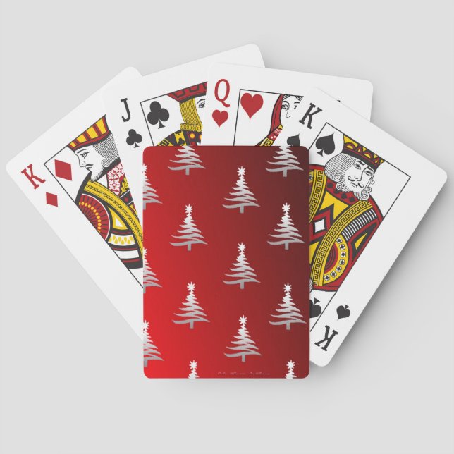 Christmas Trees Silver on Red Playing Cards (Back)