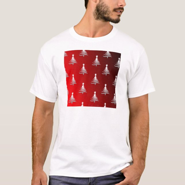 Christmas Trees Silver on Red T-Shirt (Front)