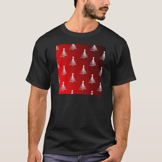 Christmas Trees Silver on Red T-Shirt (Front)