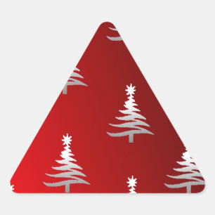 Christmas Trees Silver on Red Triangle Sticker
