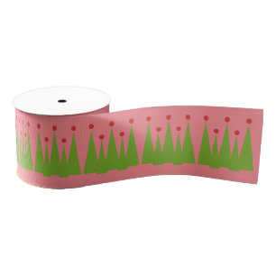 Christmas Trees Simple Retro Style Grosgrain Ribbon