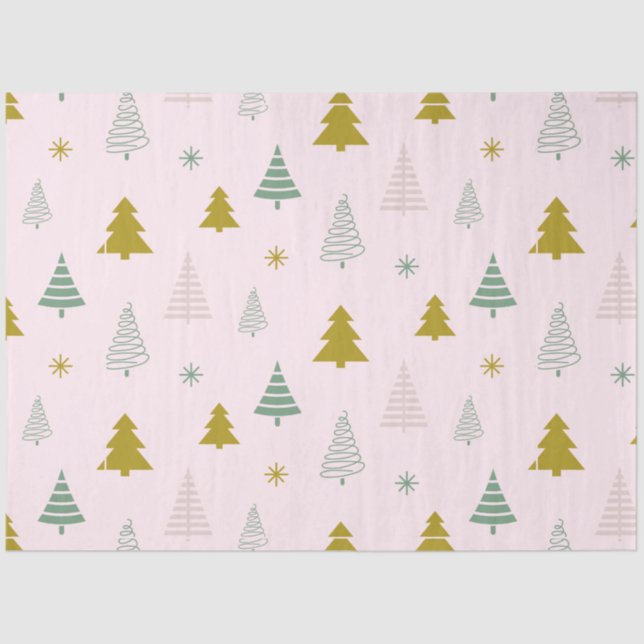 Christmas Trees Snowflakes Pink Christmas Tissue Paper (Front)