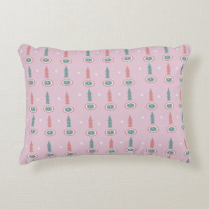 Christmas Trees Snowflakes Pink Green   Accent Pillow