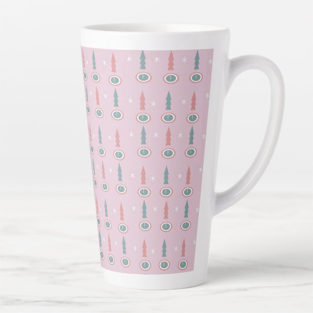 Christmas Trees Snowflakes Pink Green   Latte Mug (Right)