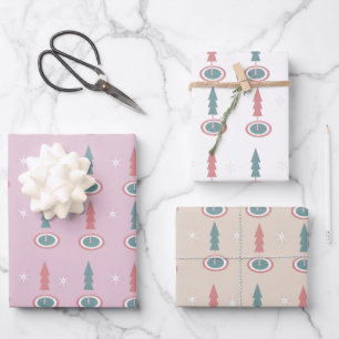Christmas Trees Snowflakes Pink Green Wrapping Pap Paper Sheet